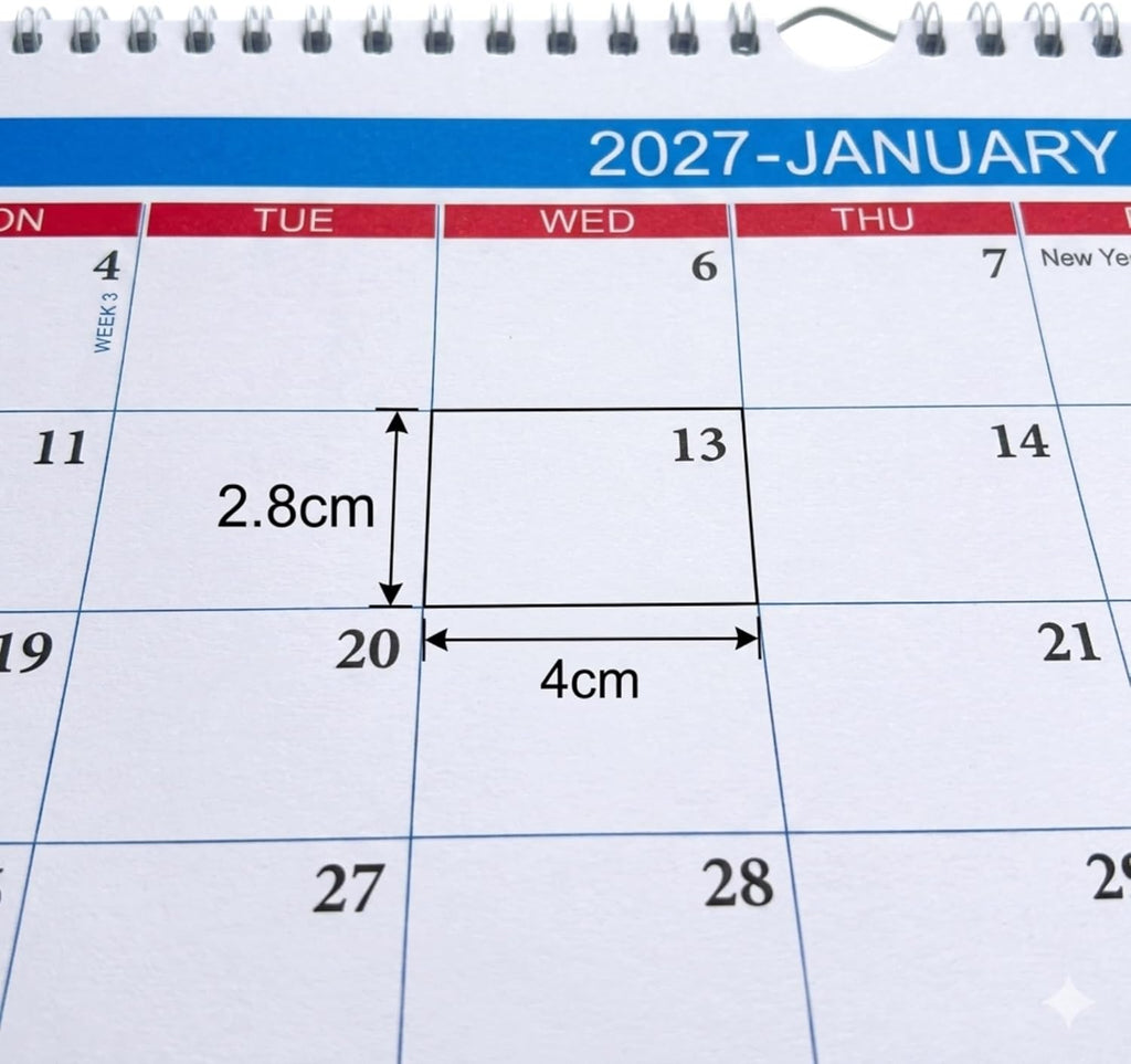 2027 Wall Calendar – Large Print A4 Spiral Bound | UK Bank Holidays Marked