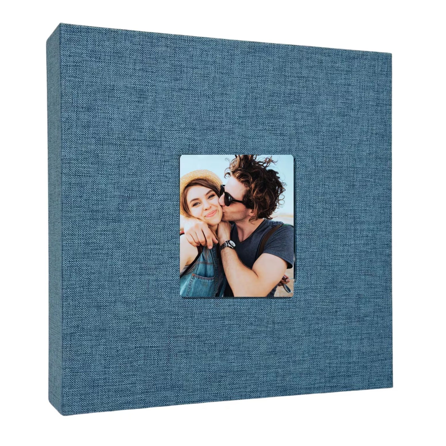 Large Photo Album 6x4 200 Pockets – Slip-In Memo Photo Book | Linen Hardcover, Personalised Cover Window | Family, Wedding & Holiday Memories (Black, Blue, Grey)