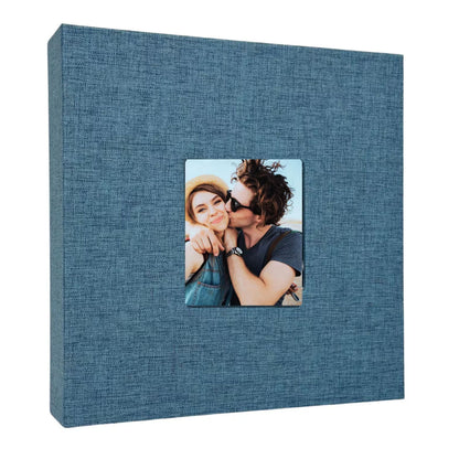 Large Photo Album 6x4 200 Pockets – Slip-In Memo Photo Book | Linen Hardcover, Personalised Cover Window | Family, Wedding & Holiday Memories (Black, Blue, Grey)