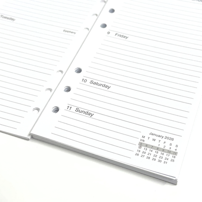 GenXon 2026 Personal Diary Refill | Week on Two Pages | Filofax Compatible | 95x171mm