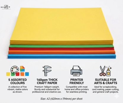 A2 Craft Card – Pack of 10 Sheets | Thick Cardstock | 3 Colour Choices