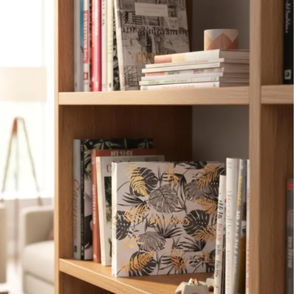Tropical Leaf Hardback Photo Album – 200 Slip-In Photos | Gold Foil Memories | White & Grey | 22x22cm