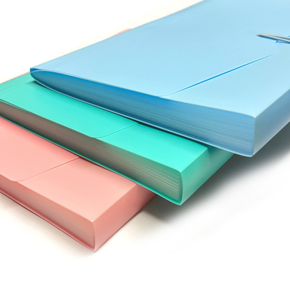 Expanding File Folder A4 – 12 Pocket Document Organiser with Index Labels | Pastel Pink, Blue & Green