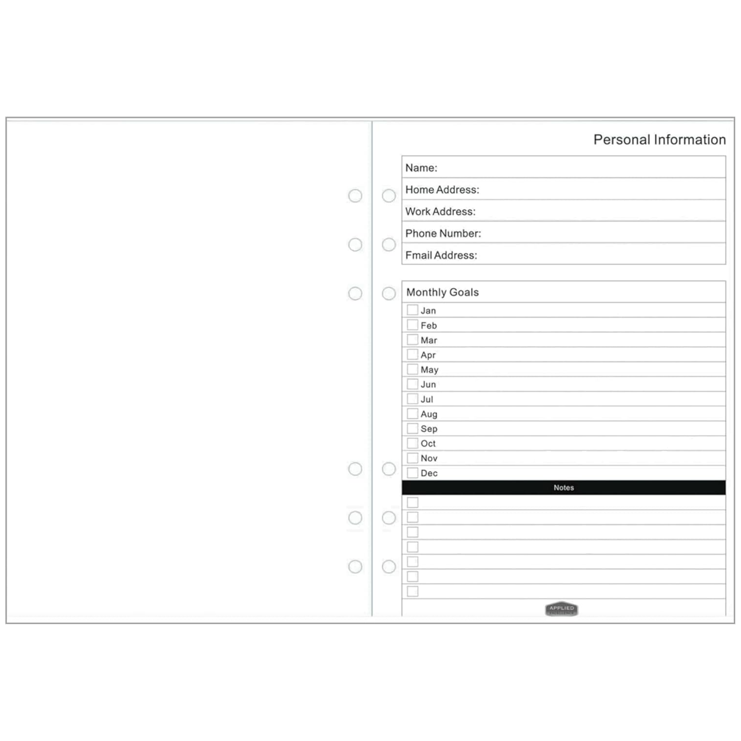 A5 Diary Refill 2026 – Day Per Page, Time Slots 8am–8pm | Filofax Compatible