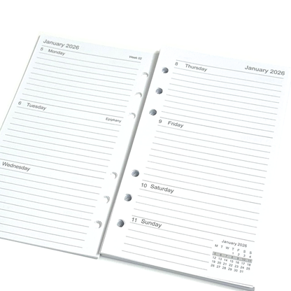 2026 Personal Diary Refill – Week on Two Pages, Filofax Compatible