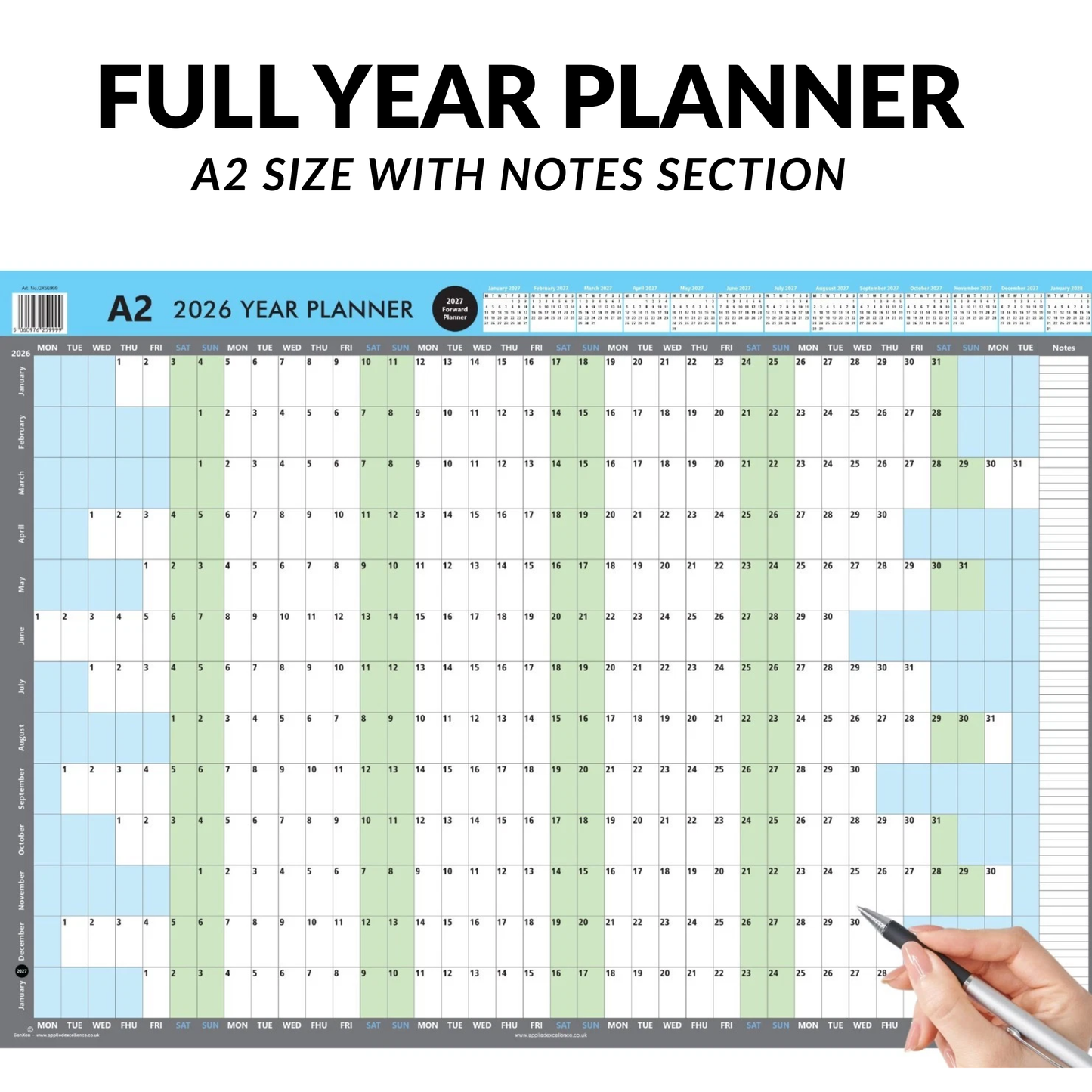 2026 Full Year Wall Planner | A1 & A2 | Jan–Dec Calendar