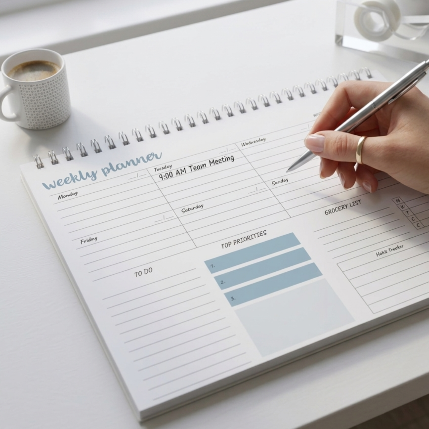 Weekly Desk Planner | Dual-Colour Pink & Blue | 52 Tear-Off Sheets