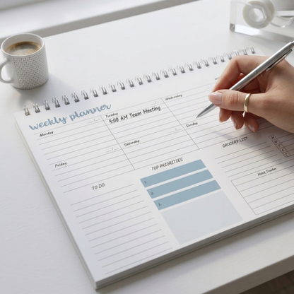 Weekly Desk Planner | Dual-Colour Pink & Blue | 52 Tear-Off Sheets