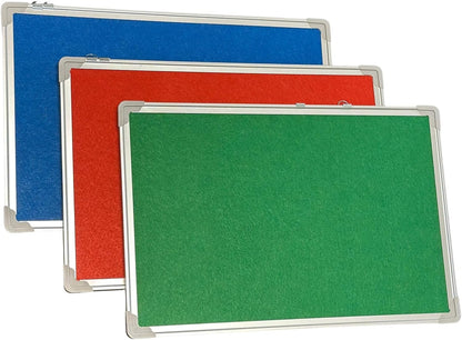 Fabric Cork Felt Pin Board | Aluminium Frame | 60x40cm | Home, Office & School Noticeboard | Green, Blue & Red