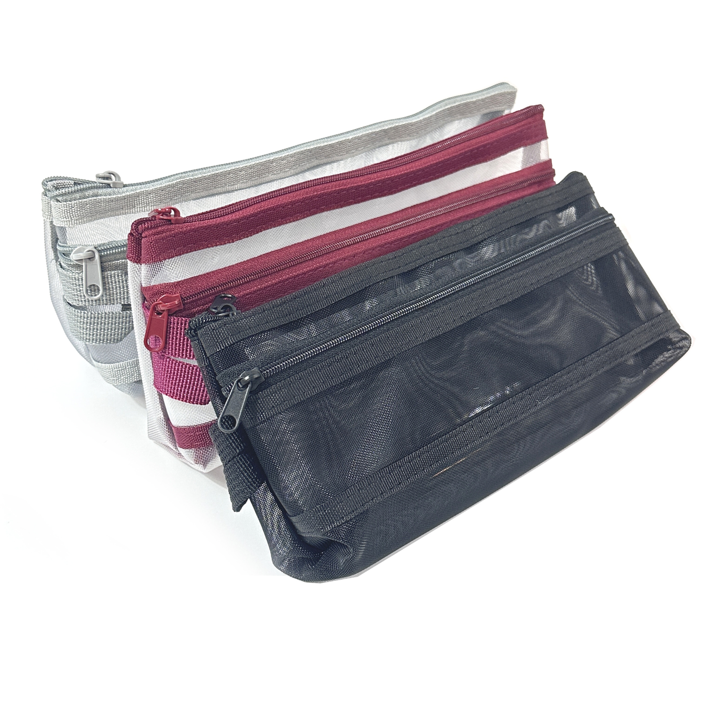 GenXon Mesh Pencil Case Pack of 3 | 2 Pockets | Zip Closure