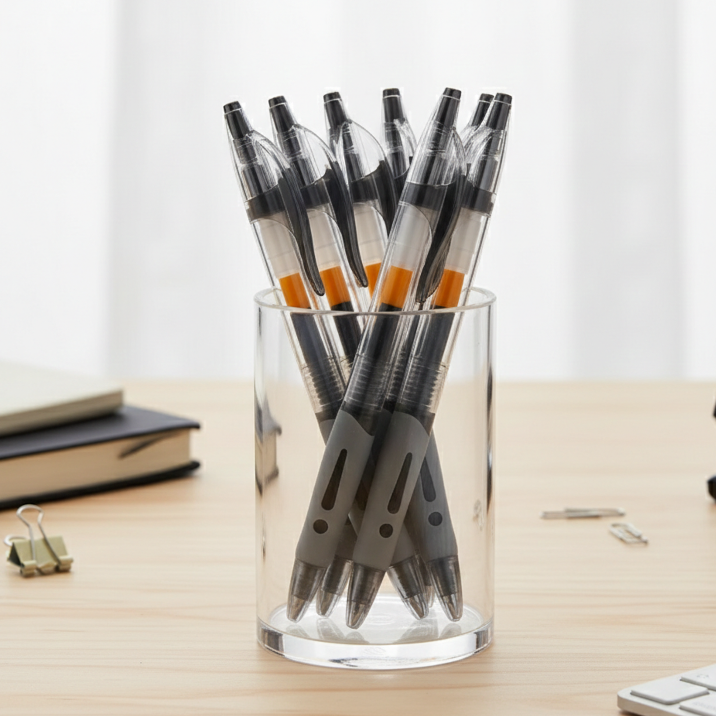 Ballpoint Pens with Pocket Clip | Black Ink | 0.5mm Extra Fine Nib | Pack of 12
