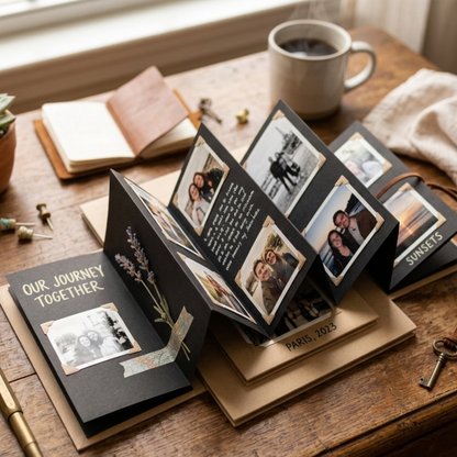 Scrapbook Photo Album | Foldable | Black Inner Sheets | Photo Corner Sheets | S/M/L