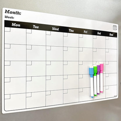 Magnetic Weekly Planner Fridge Board | A3 Landscape | Dry-Wipe Whiteboard | 4 Markers Included