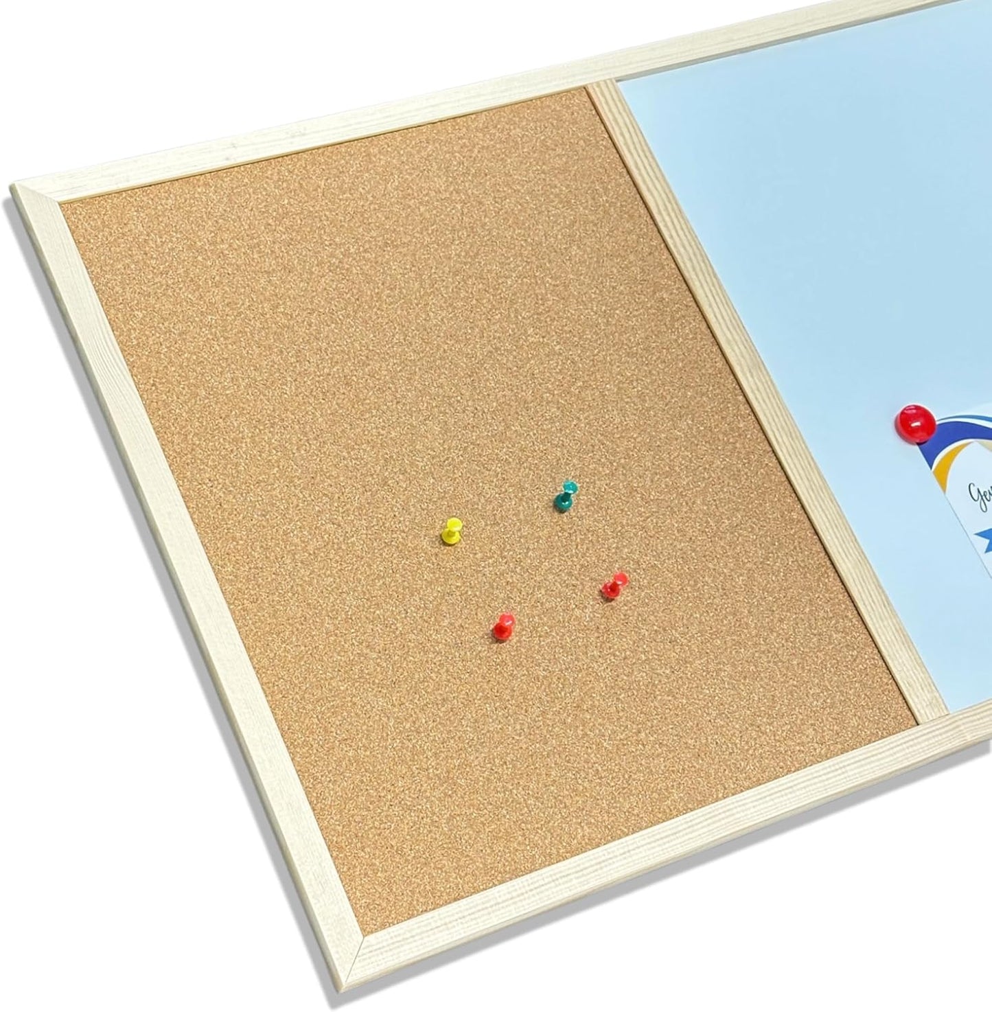 Combination Pin Cork Board & Magnetic Whiteboard | 60x40cm | Dry-Wipe Memo Board | 1 Marker & 2 Magnets