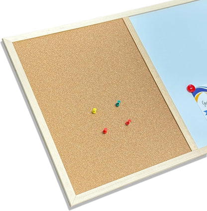 Combination Pin Cork Board & Magnetic Whiteboard | 60x40cm | Dry-Wipe Memo Board | 1 Marker & 2 Magnets