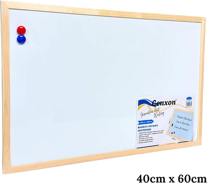 Magnetic Whiteboard | Wooden Frame | Dry Erase Noticeboard | Includes Marker & 2 Magnets