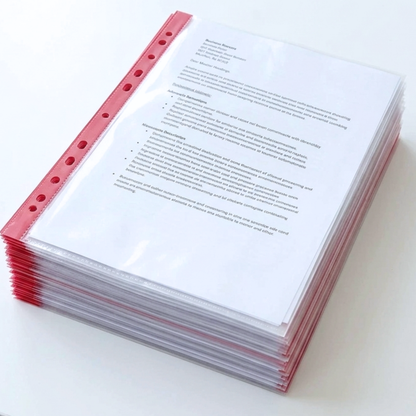 A4 Punch Pockets Pack of 50 – Crystal Clear Filing Wallets with Coloured Spine