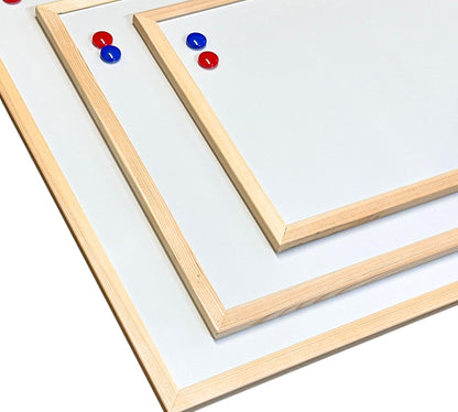 Magnetic Whiteboard | Wooden Frame | Dry Erase Noticeboard | Includes Marker & 2 Magnets