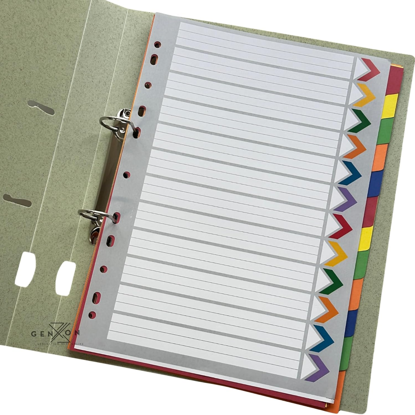 A4 File Dividers 12 Part | Coloured Punched Card Filing Dividers with Writable Index Tabs for Ring Binders & Lever Arch Files