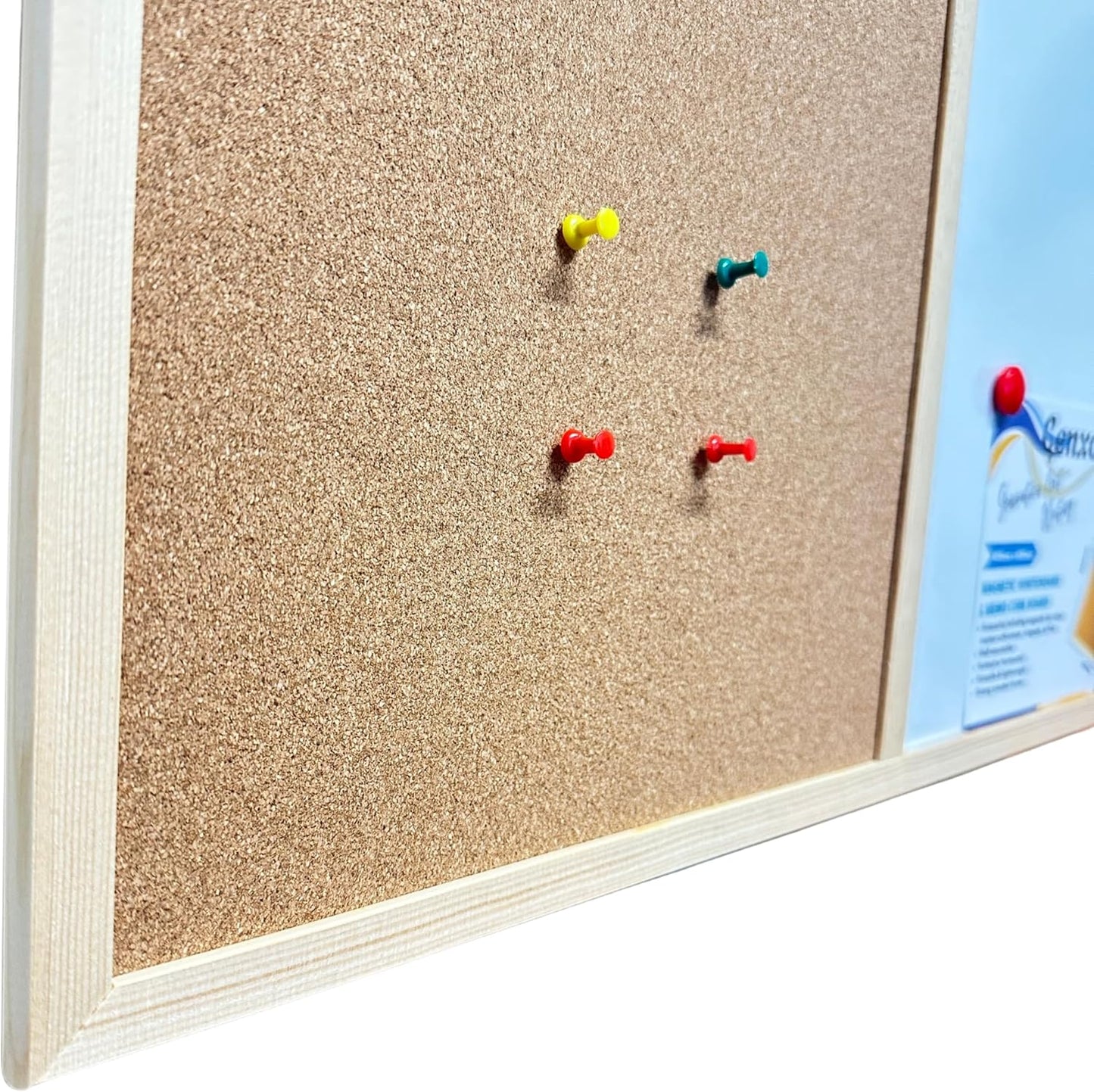 Combination Pin Cork Board & Magnetic Whiteboard | 60x40cm | Dry-Wipe Memo Board | 1 Marker & 2 Magnets