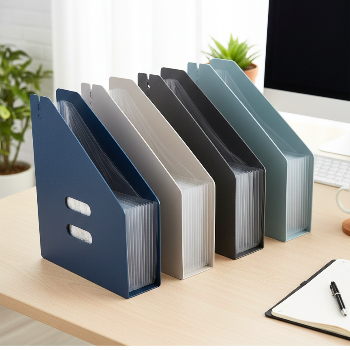 Expanding File Folder Organiser A4 – 13 Pockets Concertina Filing Box - Black-Navy-Pink & Blue