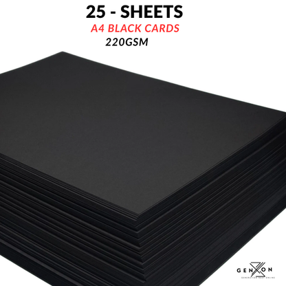 Stack of 25 A4 black cards - 220GSM Thick Card stock