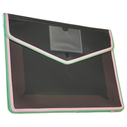 A4 Button Wallet File Folder | Plastic Poly Envelope with Stud Closure & Business Card Pocket | Pink, Teal Blue, Purple, Red