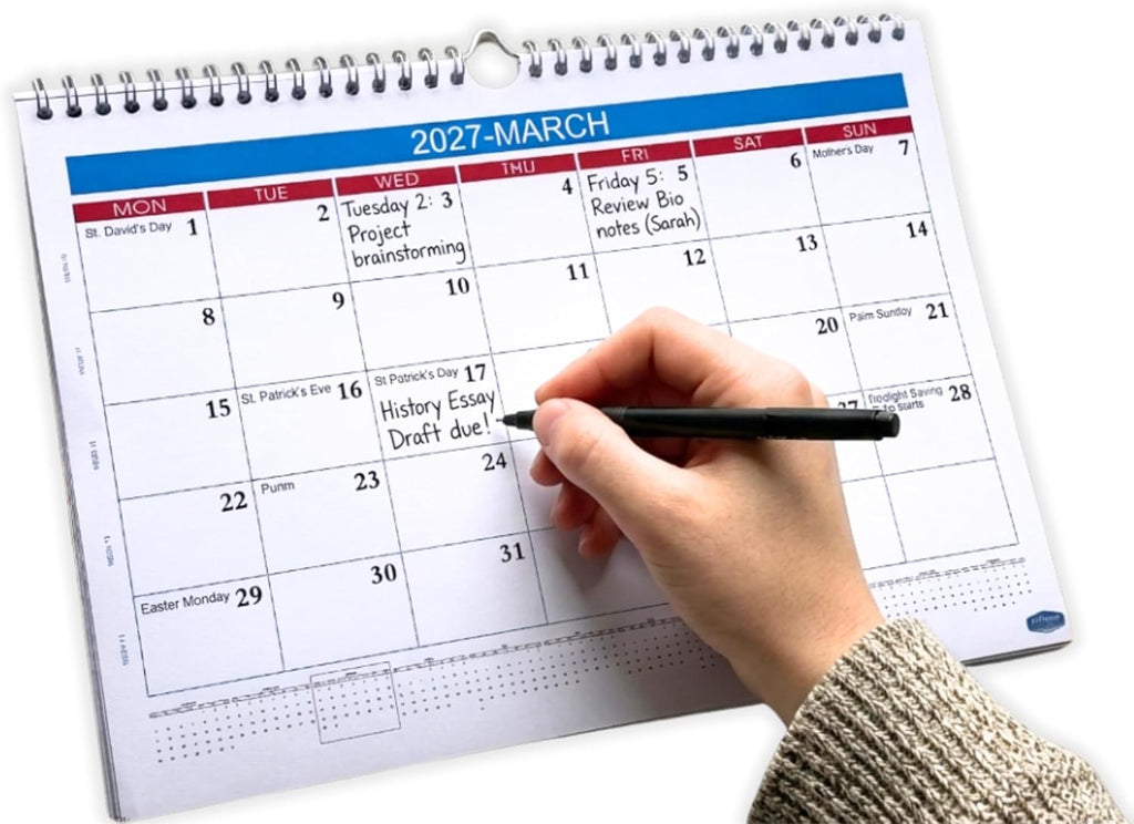 2027 Wall Calendar – Large Print A4 Spiral Bound | UK Bank Holidays Marked
