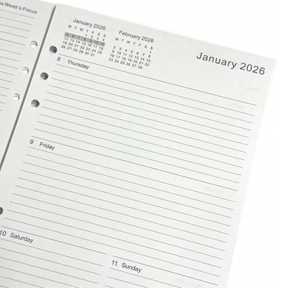 GenXon 2026 A5 Diary Refill | Week on Two Pages | Filofax Compatible | 148x210mm