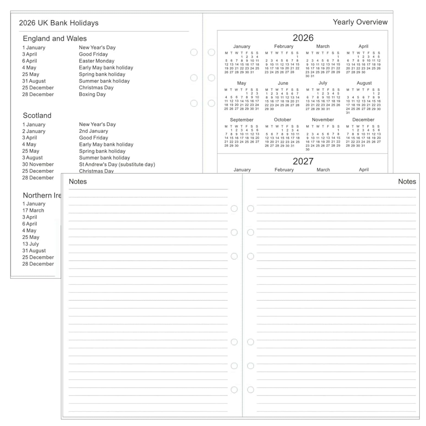 A5 Diary Refill 2026 – Day Per Page, Time Slots 8am–8pm | Filofax Compatible
