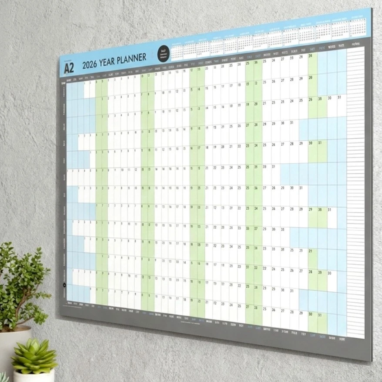 2026 Full Year Wall Planner | A1 & A2 | Jan–Dec Calendar