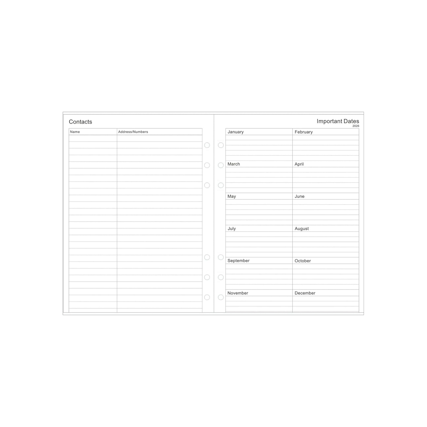 A5 Diary Refill 2026 – Day Per Page, Time Slots 8am–8pm | Filofax Compatible