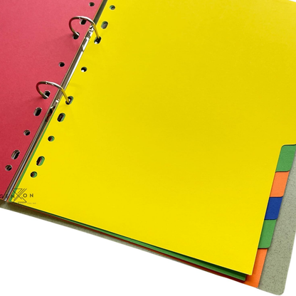 A4 File Dividers 12 Part | Coloured Punched Card Filing Dividers with Writable Index Tabs for Ring Binders & Lever Arch Files