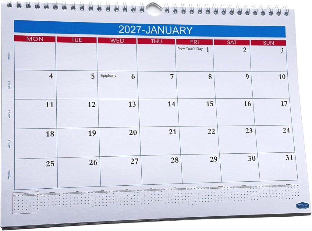 2027 Wall Calendar – Large Print A4 Spiral Bound | UK Bank Holidays Marked