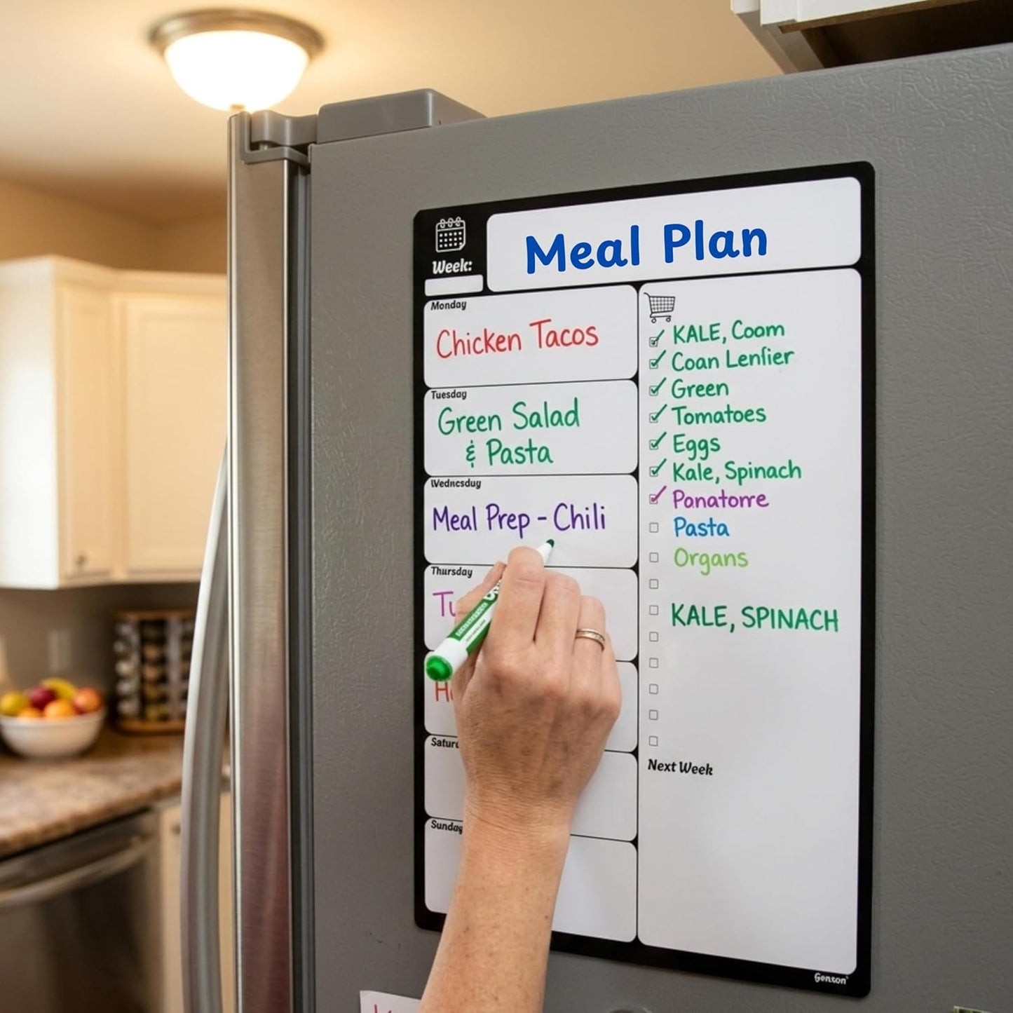 A4 Magnetic Fridge Whiteboard | Weekly Planner, Meal Planner & Shopping List | 4 Dry-Erase Markers