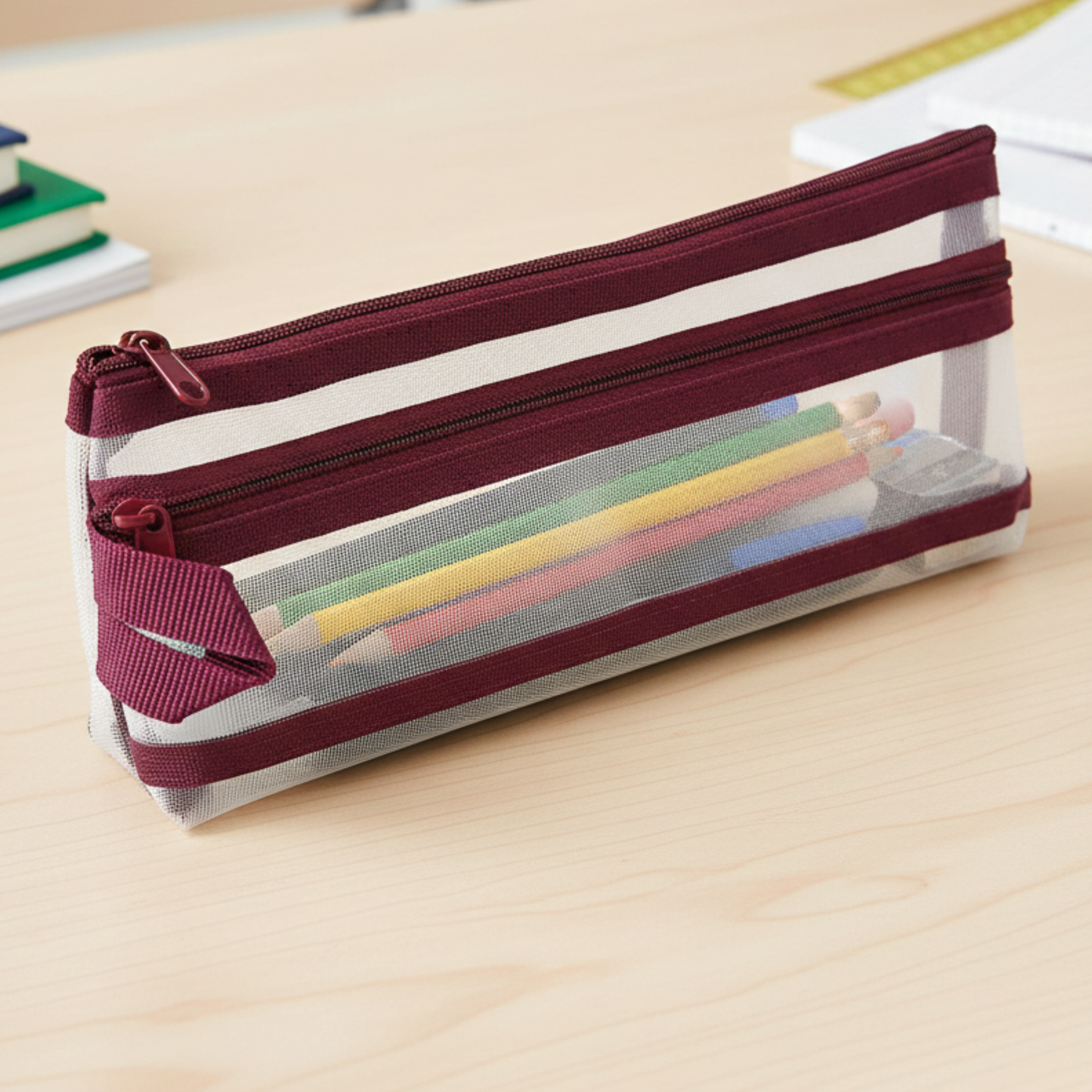 GenXon Mesh Pencil Case Pack of 3 | 2 Pockets | Zip Closure