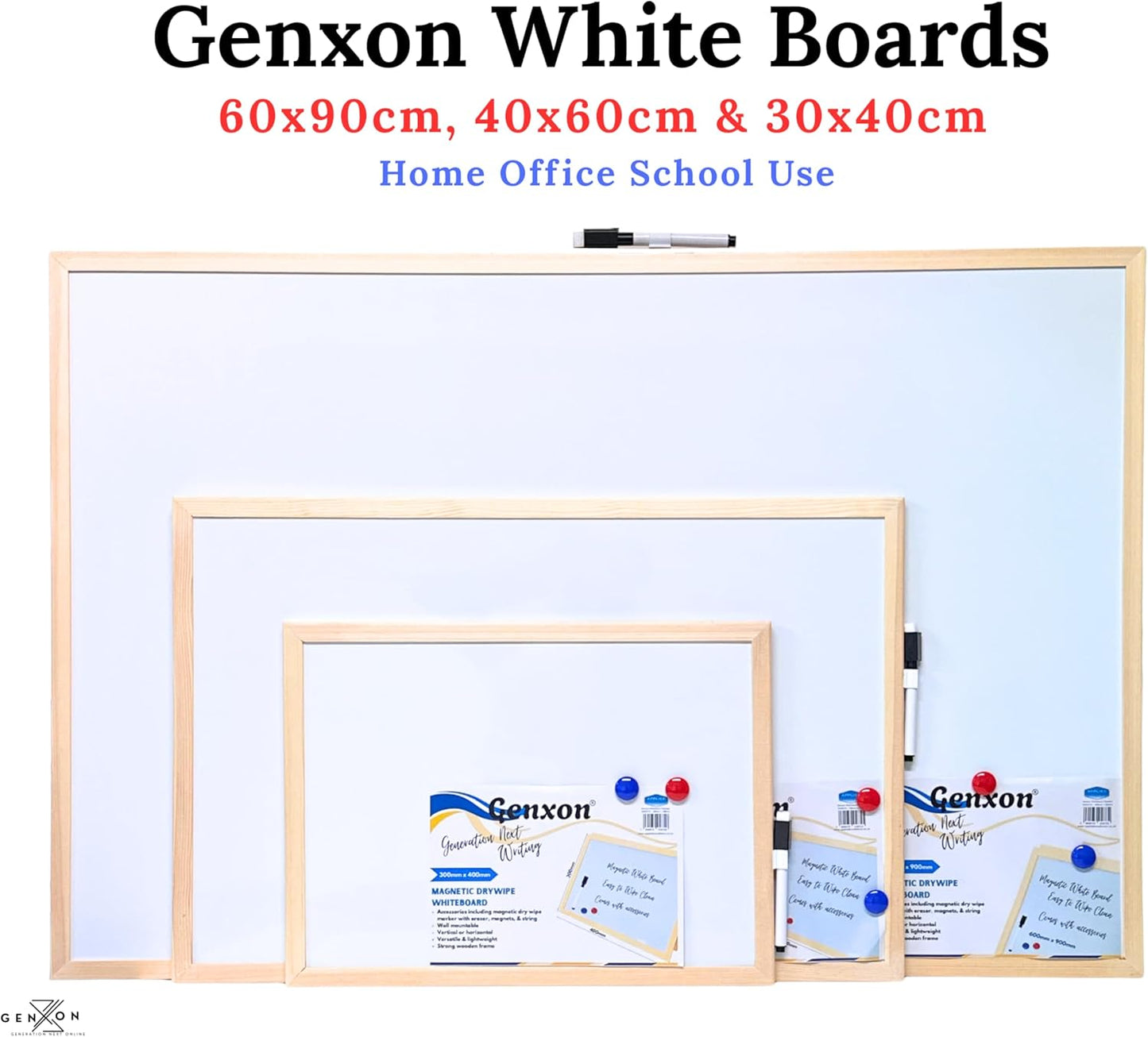 Magnetic Whiteboard | Wooden Frame | Dry Erase Noticeboard | Includes Marker & 2 Magnets
