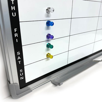 Magnetic Weekly Planner Whiteboard | 60x40cm Aluminium Frame | Dry-Wipe Wall Board | 5 Colour Markers