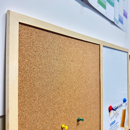 Combination Pin Cork Board & Magnetic Whiteboard | 60x40cm | Dry-Wipe Memo Board | 1 Marker & 2 Magnets