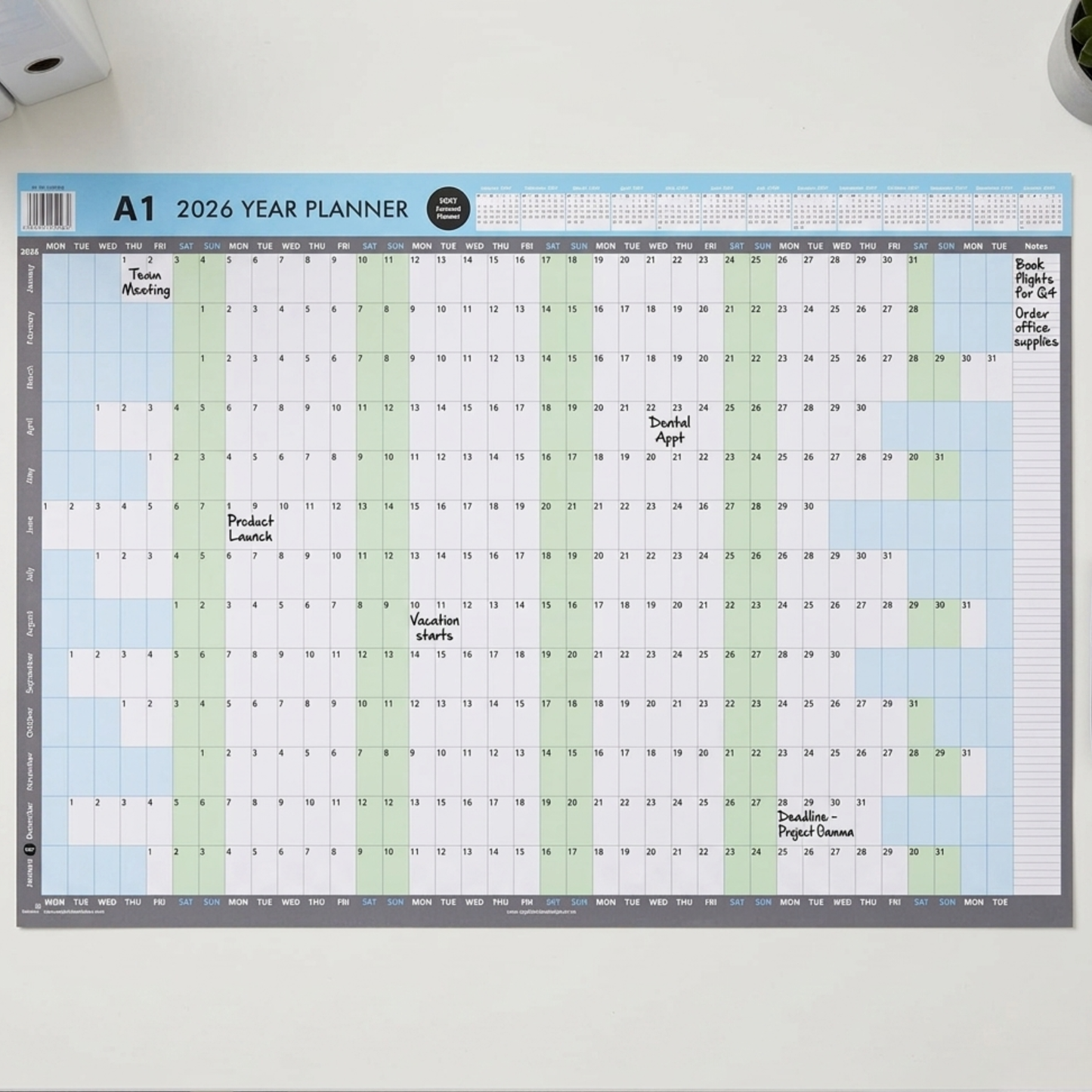 2026 Full Year Wall Planner | A1 & A2 | Jan–Dec Calendar