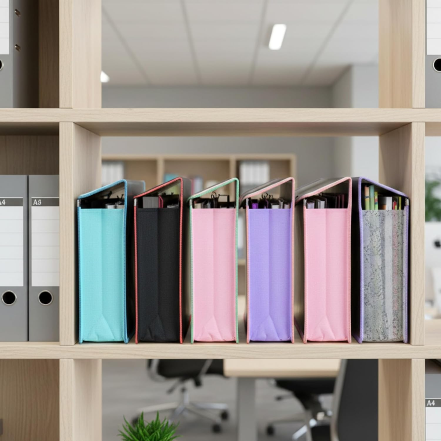 A4 Button Wallet File Folder | Plastic Poly Envelope with Stud Closure & Business Card Pocket | Pink, Teal Blue, Purple, Red
