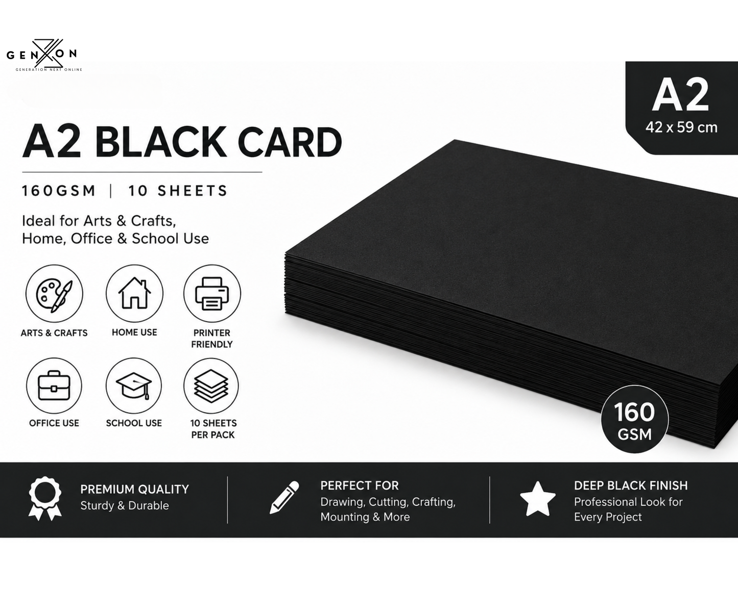 A2 Craft Card – Pack of 10 Sheets | Thick Cardstock | 3 Colour Choices