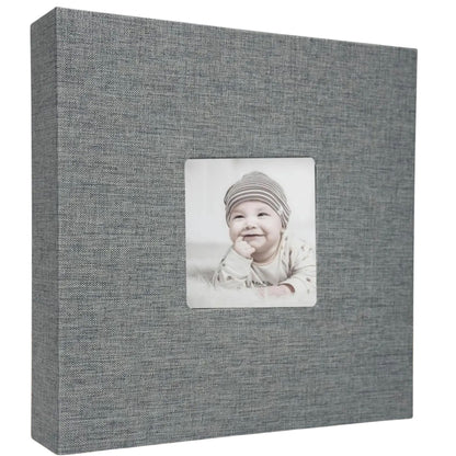 Large Photo Album 6x4 200 Pockets – Slip-In Memo Photo Book | Linen Hardcover, Personalised Cover Window | Family, Wedding & Holiday Memories (Black, Blue, Grey)