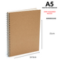 Brown Kraft cover spiral bound A5 graph paper notebook showing 5mm squared ruled pages – 160 pages, 70gsm