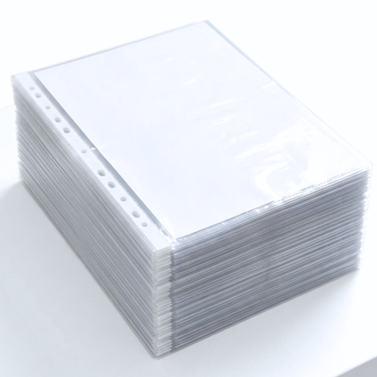 A4 Punch Pockets Pack of 50 – Crystal Clear Filing Wallets with Coloured Spine