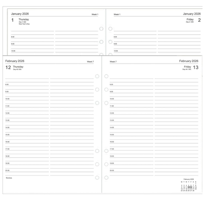 A5 Diary Refill 2026 – Day Per Page, Time Slots 8am–8pm | Filofax Compatible