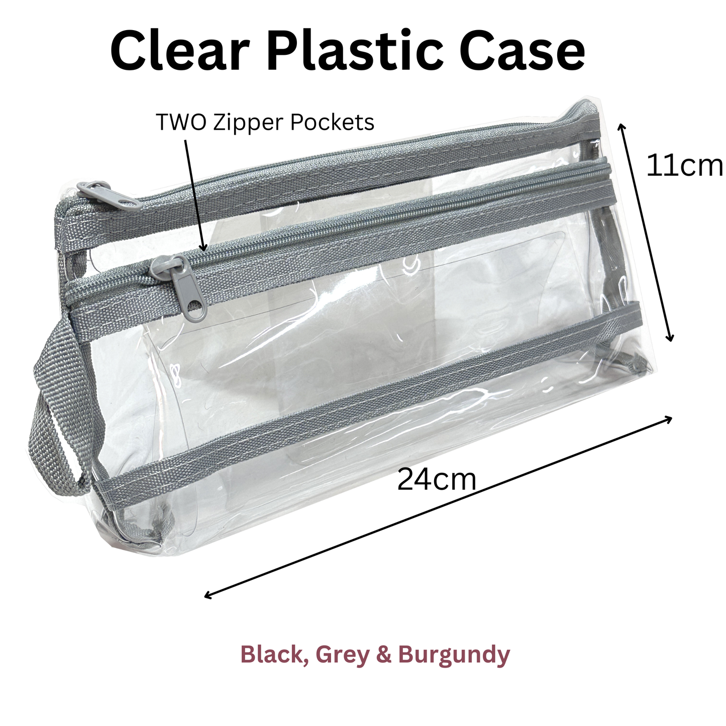 GenXon Clear Transparent Pencil Case Pack of 3 | 2 Compartments | Zip Pouch