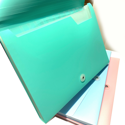 Expanding File Folder A4 – 12 Pocket Document Organiser with Index Labels | Pastel Pink, Blue & Green
