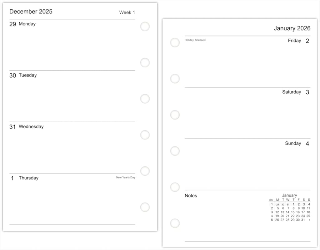 2026 Diary Refill – Filofax Pocket Compatible, Week to View, UK Holidays