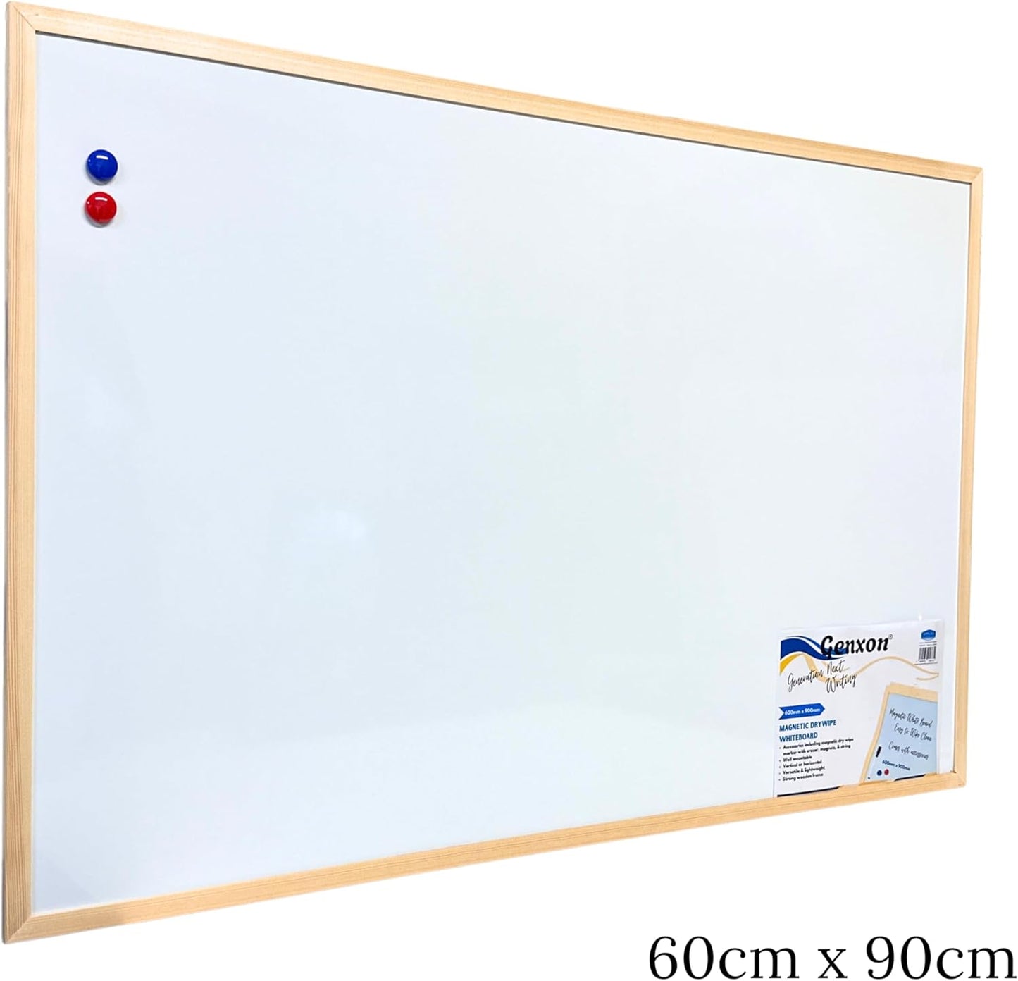 Magnetic Whiteboard | Wooden Frame | Dry Erase Noticeboard | Includes Marker & 2 Magnets